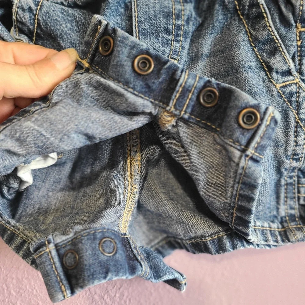 OshKosh Bgosh Shortalls Kids 9M Blue Denim Carpenter Vestbak Adjustable Straps